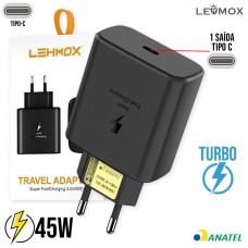 Carregador Tipo C 45W Turbo LE-356 Lehmox - Preto